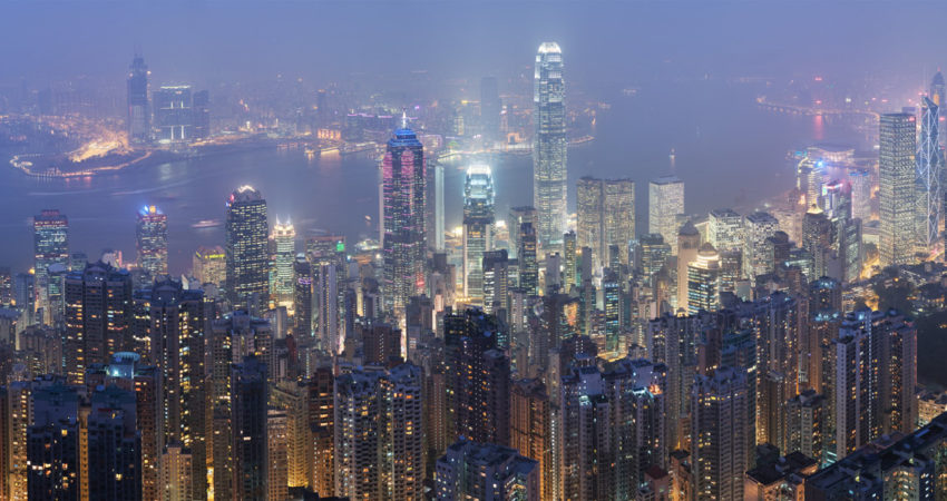 Skyline von Honkong bei Nacht