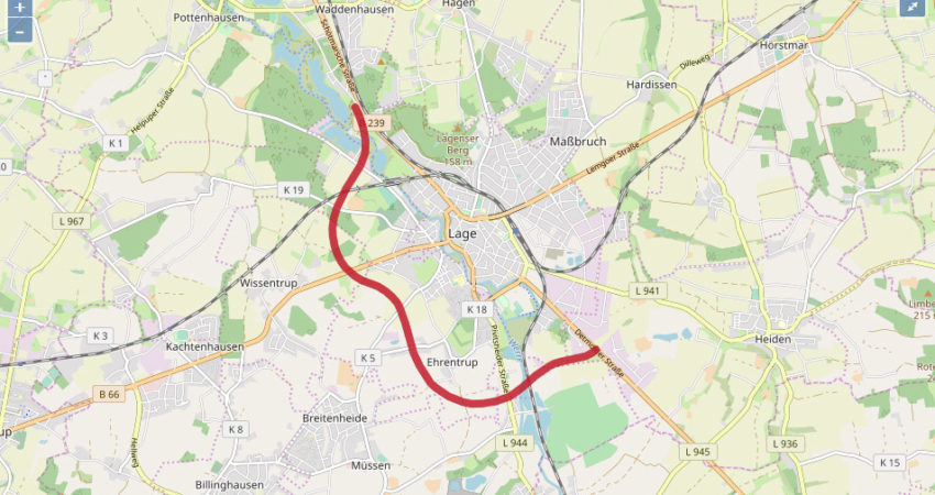 Karte: Verlauf der geplanten B239n um Lage
